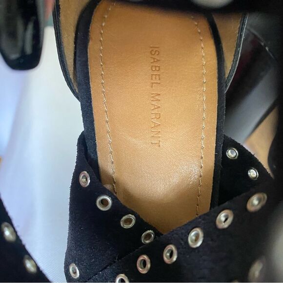 ISABEL MARANT Aydan Black Suede Eyelet Wrap Around Sandals Heels - Picture 11 of 11
